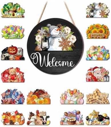 Interchangeable Welcome Sign for Front Door, Seasonal Wooden Door Decor by Unknown