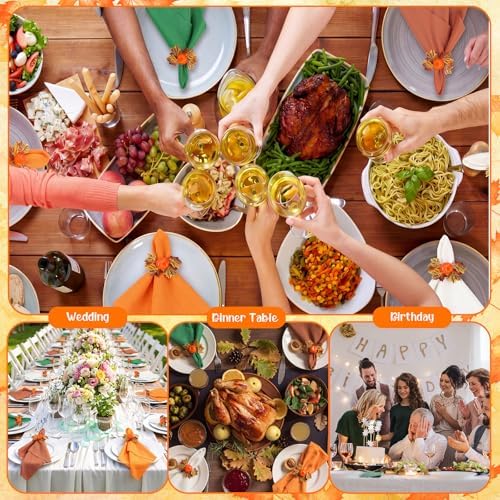 LemonRoad 36 Pcs Cloth Napkins and Napkin Ring Holders, Reusable Fabric for Table Decor Banquet Holiday Dinner Party Supply(Orange,Coffee, White, Green,Fall) - Image 6