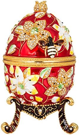 QIFU Easter Egg: Extra Large 7”, Hand Painted Enameled Decorative Hinged Jewelry Trinket Box Unique Gift for Home Decor and Collection by QIFU