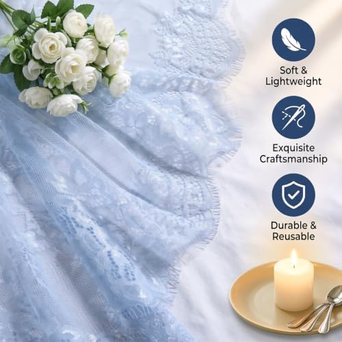 Remagr 12 Pcs Dusty Blue Lace Table Runners 30" x 120" Floral Wedding Decor - Image 3