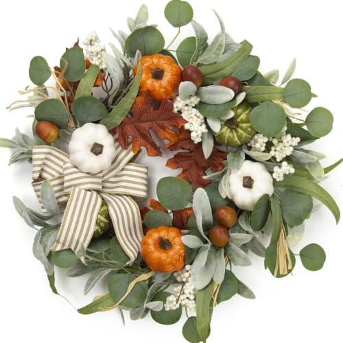 Fall Wreath for Front Door, 22 Inches Autumn Wreath for Thanksgiving Decor by Unknown
