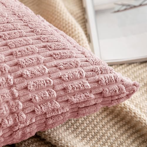 MIULEE Euro Sham Corduroy Decorative Throw Pillow Covers 24x24 Blush Pink - Image 5