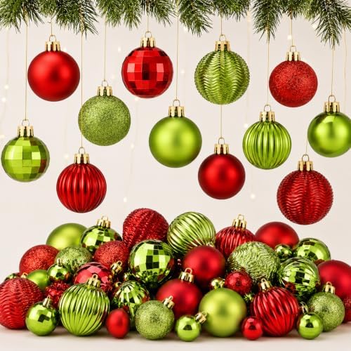 Lunmon 64 Pcs Lime Green and Red Christmas Ball Ornament Green Xmas Bulbs by Lunmon
