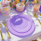 FLOWERCAT 60PCS Purple Plates - Heavy Duty Purple Plastic Plates Disposable for Easter Party/Wedding - Include 30PCS 10.25" Dinner Plates and 30PCS 7.5" Dessert Plates - Image 2