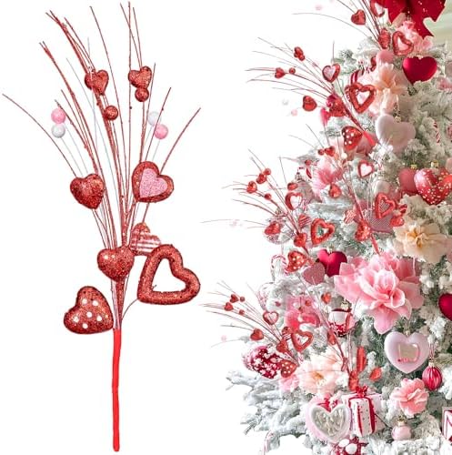 Thiccywoov 12 Pcs St. Patrick's Day Shamrock Berry Stems Decor Tree Glitter Stems Ornaments for DIY Holiday(Red,Heart) by Jgiusenfg
