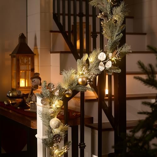 Valery Madelyn 6 Ft Christmas Garland with Lights for Mantle White Gold - Image 4