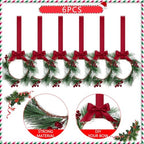 Crowye 6 Pcs Mini Christmas Wreaths Kitchen Cabinet Door, Burgundy Red - Image 3
