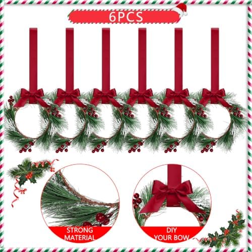 Crowye 6 Pcs Mini Christmas Wreaths Kitchen Cabinet Door, Burgundy Red - Image 3