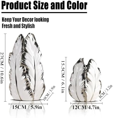 Silver Ceramic Vase 6.1 Inch, Modern Chrome Feather Decorative Vase - Image 4