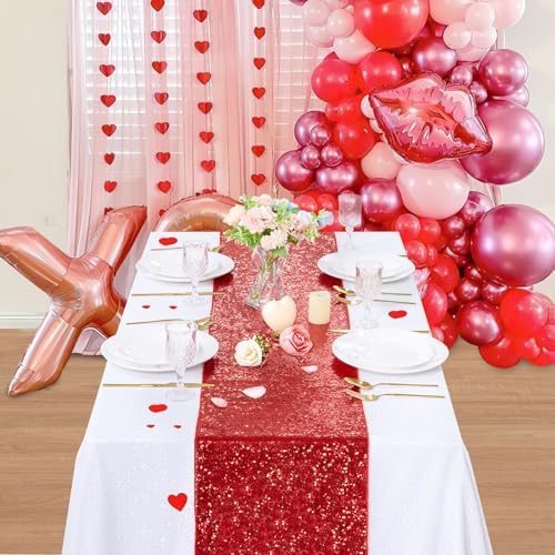 B-COOL Red Table Runner Sequin Metallic Table Runner 12 Pack 12x72 Inches Glitter Sparkly Table Runners for Holiday Party Wedding Decorations - Image 2