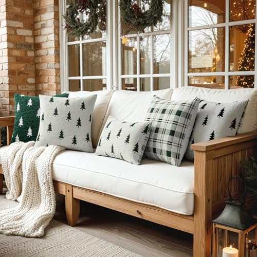 MIULEE Christmas Decorative Chenille Throw Pillow Covers, 20x20 Inch, White Dark Green Tree, Set of 2 Cute Trees with Plaid Patterns Pillows for Sofa Couch Bedroom Chair Xmas Home Decor - Image 5