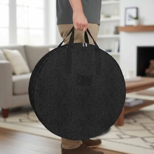 24 Inch Round Storage Bag 2 Pack,Vintage Solid Black Leather Waterproof Wreath Storage Container with Handles&Zipper Retro Cowhide Texture Closet Organizer Bags Garland Box - Image 3