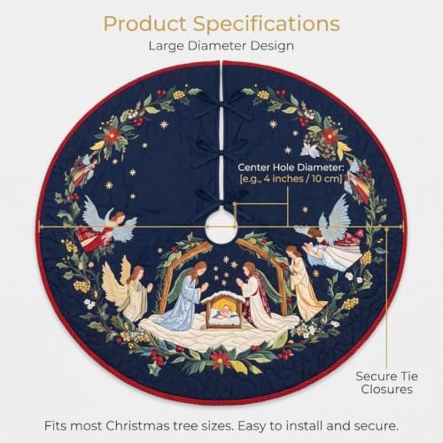 Christmas Tree Skirt Vintage Quilted Applique 36/48/72 Inch Holiday Decor (Blue,Small) - Image 6