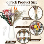 6 Bunches Large Size Dried Flower Bouquet 15 -17 Inch Natural Various Dried Flower Combinations with Wildflowers Dry Rose Lavender Forget Me Not Babys Breath for Vase Boho Wedding Farmhour Home Decor - Image 2