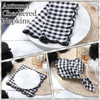 SmoothNovelty 24 Pack Buffalo Plaid Cloth Napkins 18x18 Inch Checkered Cloth Napkins Scalloped Soft Cotton Table Mat Washable Reusable for Dinner Wedding Holiday Birthday Parties (Classic,Black) - Image 3