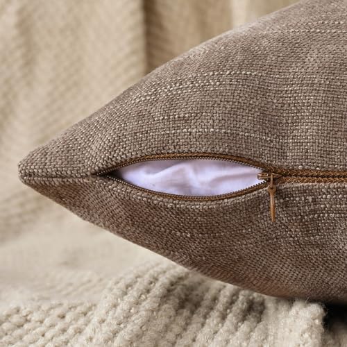 Set of 4 Soft Textured Decorative Throw Pillow Covers 20x20 Inch Cozy Farmhouse Cushion Cover Square Accent Pillow Cases for Bed Couch Sofa Living Room, Taupe Grey - Image 3
