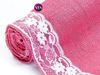 VDS Pack of 25, Burlap Table Runner with White Lace Edge, 100% Natural Jute Rustic Hessian Table Cloth Centerpiece for Wedding Birthday Party Banquet Table Decoration (Size 12X108 Inch)(Pink) - Image 5