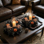6 PCS Mini Halloween Wreaths for Front Door Small Black Maple Leaves Glitter Pumpkin Cabinet Hanging Decorative Wreaths 3.5 Inch Halloween Candle Ring for Home Wall Table Party Outdoor Indoor Supply - Image 6