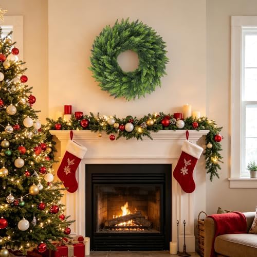 Cllayees Christmas Wreaths for Front Door 26" Large Cedar Wreath - Image 2