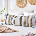NUYECY Chenille and Cotton Long Pillow for Bed, Striped Textured Boho Lumbar Throw Pillow Cover 14x36, Neutral Accent Decorative Extra Long Body Pillow Case for Couch, Sofa, Bedroom, Khaki by NUYECY