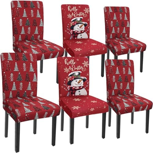 Christmas Chair Covers Set of 6 Snowman Xmas Tree Stretch Parsons Slipcover by Unknown