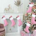 12 Pcs Christmas Stocking 18" Plush,Pink and White - Image 4