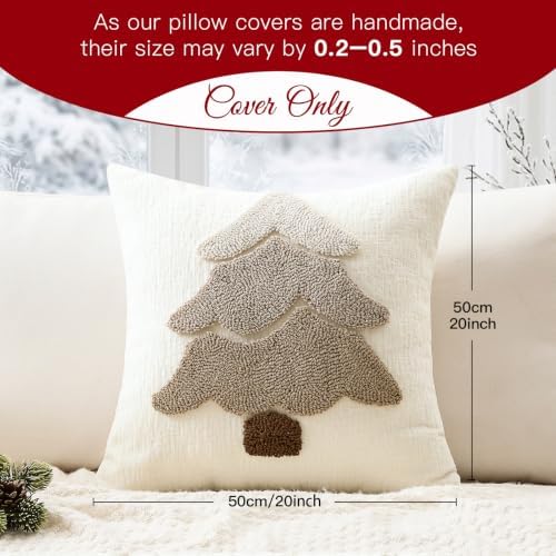Artscope Chenille Christmas Tree Throw Pillow Covers 20x20 Set of 2-Beige - Image 6