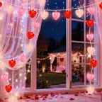 20 LED Valentine's Day Decorations Heart Lights, 12Ft Heart String Lights Outdoor Waterproof with 20 LED Red Pink White Hearts Shaped with Glitter for Room Door Windows Fence Valentines Day Decor - Image 3