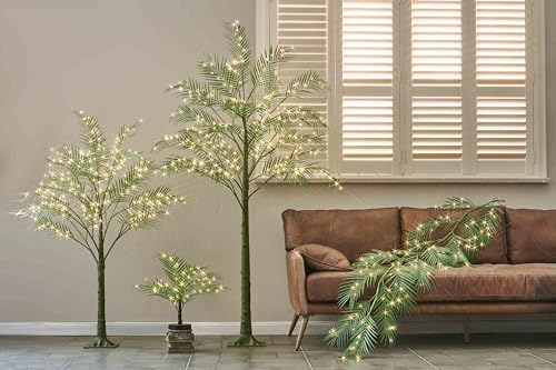 LITBLOOM Lighted Palm Garland with Timer 6FT 120 LED Fairy Lights, Greenery Garland Battery Operated or USB Plug in for Summer Fireplace Mantle Decoration Inside - Image 4