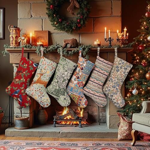 LUBOT Kilim Christmas Stockings Set of 8 Large Family Xmas Stocking 20" Handmade Boho Rustic Country Vintage Woven Stocking Fireplace Hanging Decor 8 Pack - Image 3