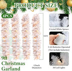 Hotop 9 ft Faux Spruce Artificial Christmas Garland LED Warm Pine Prelit Battery Operated Lighted Garland for Seasonal Indoor Home Fireplace Mantle Tree Stair Decor(4 Pcs,White) - Image 2