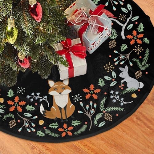 48 Inch Christmas Tree Skirt, Black Woodland Animals - Image 2