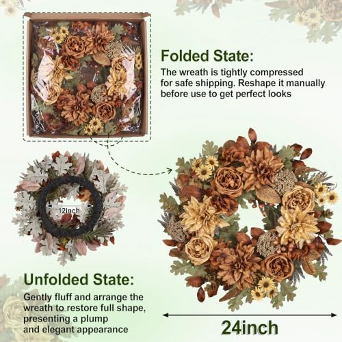 24in Fall Wreaths for Front Door Artificial Autumn Wreath - Image 5