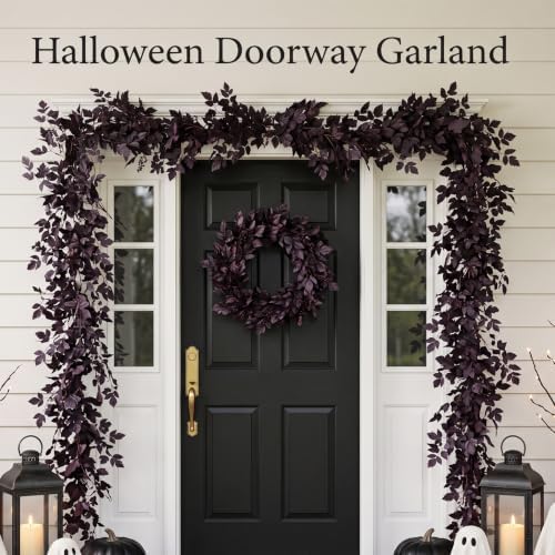 2 Pack Fall Garland, Fall Decorations for Home Fireplace Mantel Decor, Artificial Autumn Leaves Garland with Faux Plum Cimicifuga, Autumn Table Centerpiece Decorations, Halloween Moody Neutral Decor - Image 2