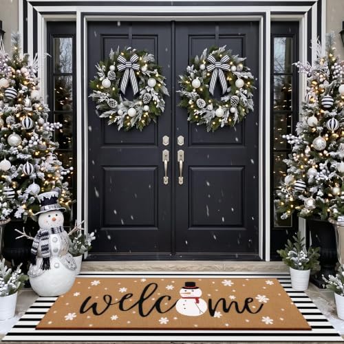 Tinideya 2 Pcs Large Winter Layered Doormat Snowman Front Door Mat - Image 2
