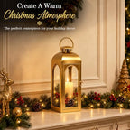 Christmas Decorative Lantern Gold Metal Candle Holder 16'' Tempered Glass - Image 2