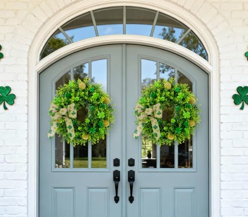 22" St Patrick's Day Wreath with Boxwood & Bow Decorations for Front Door - Image 6