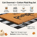 Fall Decor Doormat Combo Set, 100% Coco Coir Welcome Mat + 3' x 5' Black and White Plaid Rug - Fall Thanksgiving Front Porch Entryway Decor Floor Mat, Indoor Outdoors Autumn Mats Hello Pumpkin - Image 4