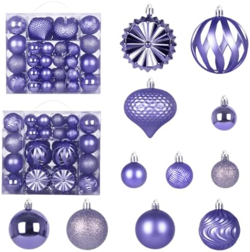 Christmas Light Purple Ornaments Balls Set, 48 Pcs Shatterproof Plastic Xmas Tree Decorative Baubles Hanging Ornaments for Holiday Wedding Party Home Decoration by Unknown