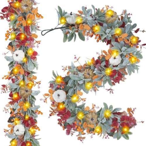 2PCS 6FT Fall Garland with Light(Pre-Lit) for Mantel, Arch, Indoor, Outdoor by Unknown