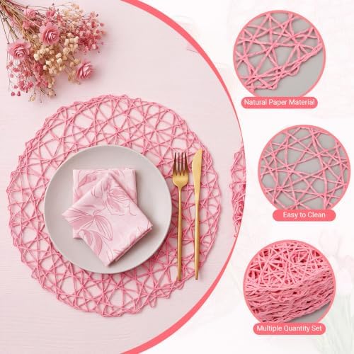 Threehoney Paper Braided Round Placemats, Set of 24, Pink, 13 in - Image 3