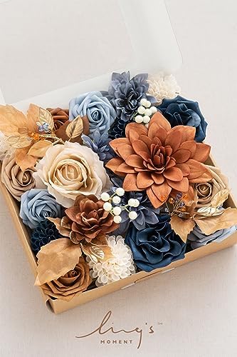 Ling's moment Artificial Wedding Fall Flowers Grand Combo, Orange & Navy - Image 6