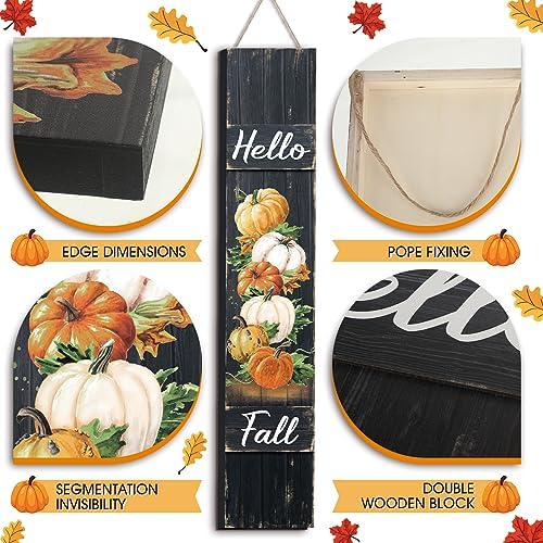 Dandat Hello Fall Porch Sign Thanksgiving Welcome Decor 47", Dark Color - Image 3