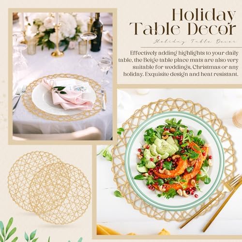 Geosar Round Woven Placemats Bulk Rustic Paper Braided Placemats Boho Natural Non slip Heat Resistant Table Mats for Wedding Party, Dinner Table Centerpiece Decoration, 13 Inch (White Beige,24 Pcs) - Image 6