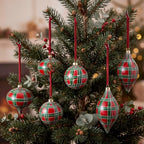 12 Pcs 2.36in Christmas Scottish Tartan Ball Ornaments, Red - Image 3