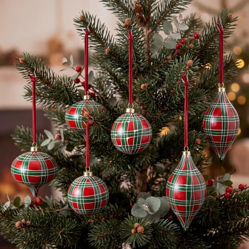 12 Pcs 2.36in Christmas Scottish Tartan Ball Ornaments, Red - Image 3