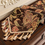 Floral Embroidered Table Runner 72" Non-Slip Tassels, Dark Brown - Image 6