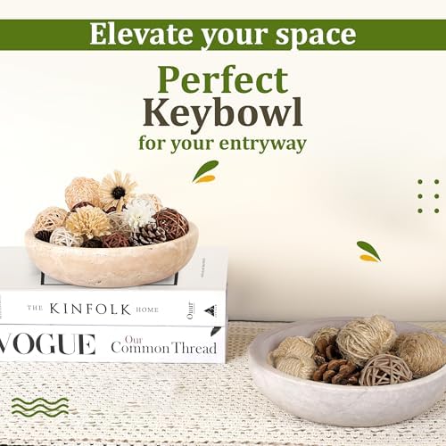 FNTSTICGOODS Travertine Decorative Bowl - 7.8” Diameter & 2” Height - Key Bowl for Entryway Table - Travertine - Organic Modern Centerpiece - Beige/Natural - Image 6