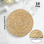 Elcoho 10 Pieces Round Woven Placemats 12 Inch Boho Rattan Placemats Farmhouse Braided Place Mats Woven Plate Chargers Rustic Wicker Table Mats for Dining Table - Image 2