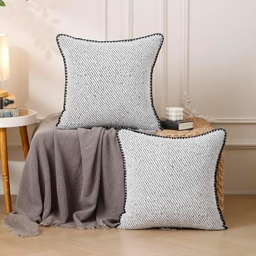 Chenille Pillow Covers 18x18 Black Striped 2 Pack - Image 2